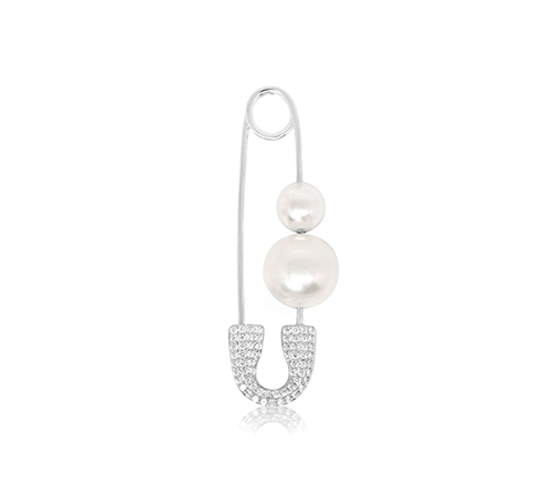 XL Safety Pin Mono Silver Earring with Pearls