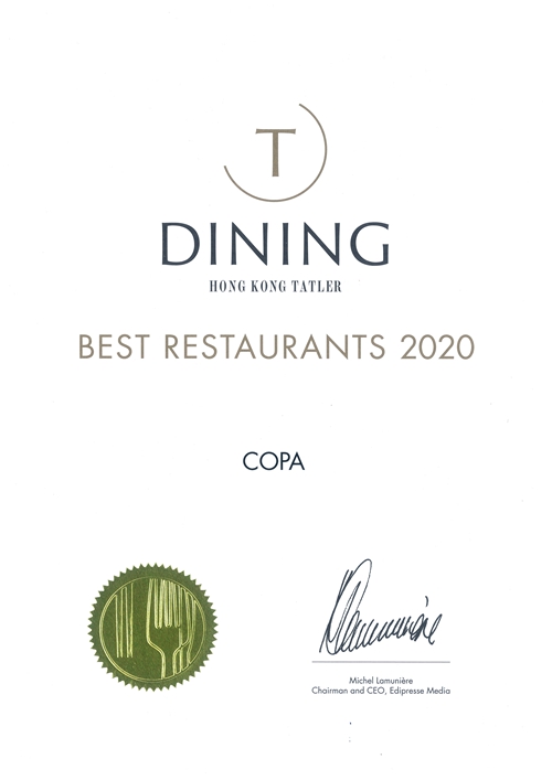 Copa Steakhouse - Hong Kong Tatler Magazine "Best Restaurants 2020"