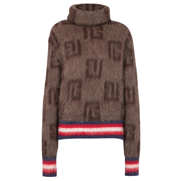 Brushed mohair jumper with monogram print brown - Women